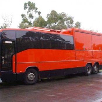 This big red bus rolled in and we had plenty of room available